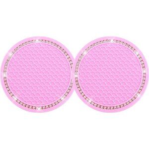 Pink Car Cup Coaster Bling Vehicle 2 Pack Rhinestone Diamond Universal Insert